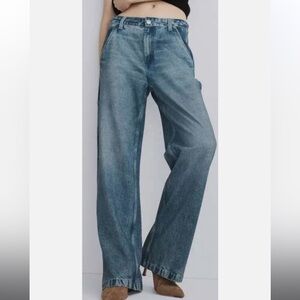 RAG & BONE SID Miramar trompe-l'oeil Faux Denim Wide Leg Carpenter Pants 25